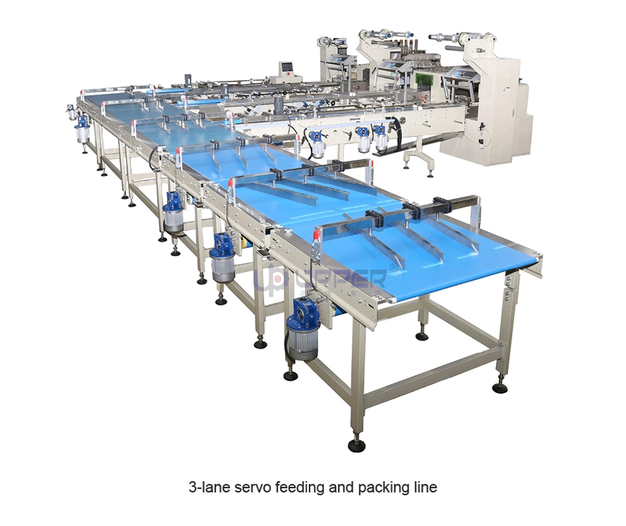 Chocolate Bar Cereal Sweet Candy Biscuit Crackers Sausage Flexible Automatic Feeding and Packaging Line Bag Wrapping Sealing Pouch Packaging Machinery