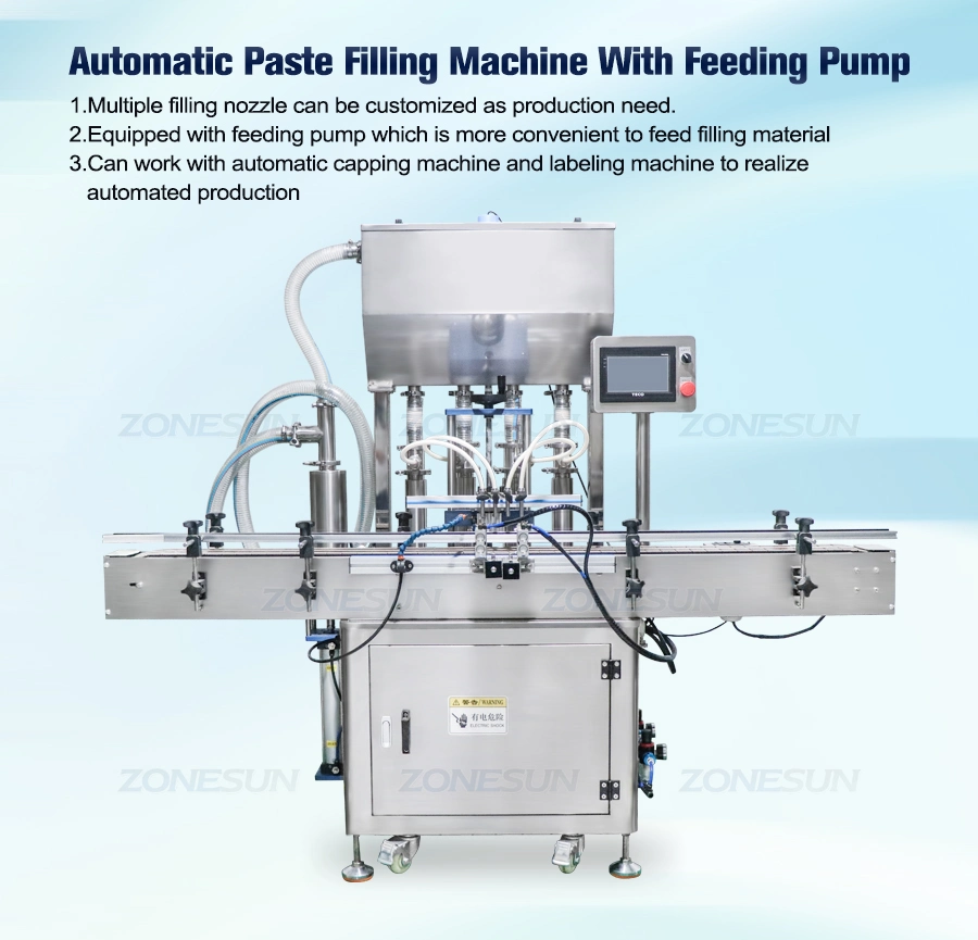 Zonesun Automatic Cosmetic Cream Paste Filling Machine with Feeding Pump