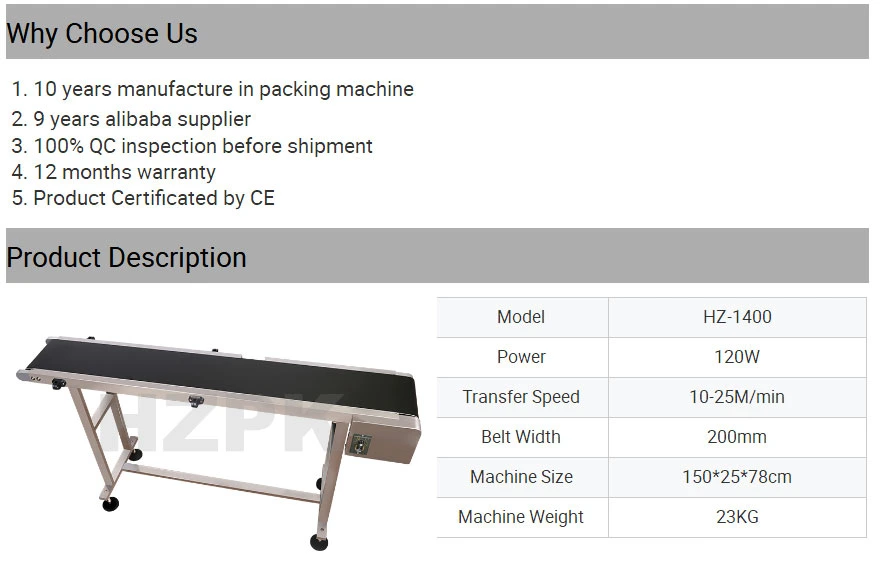 Hzpk Rubber Belt Conveyor Good Quality Conveyor Machine